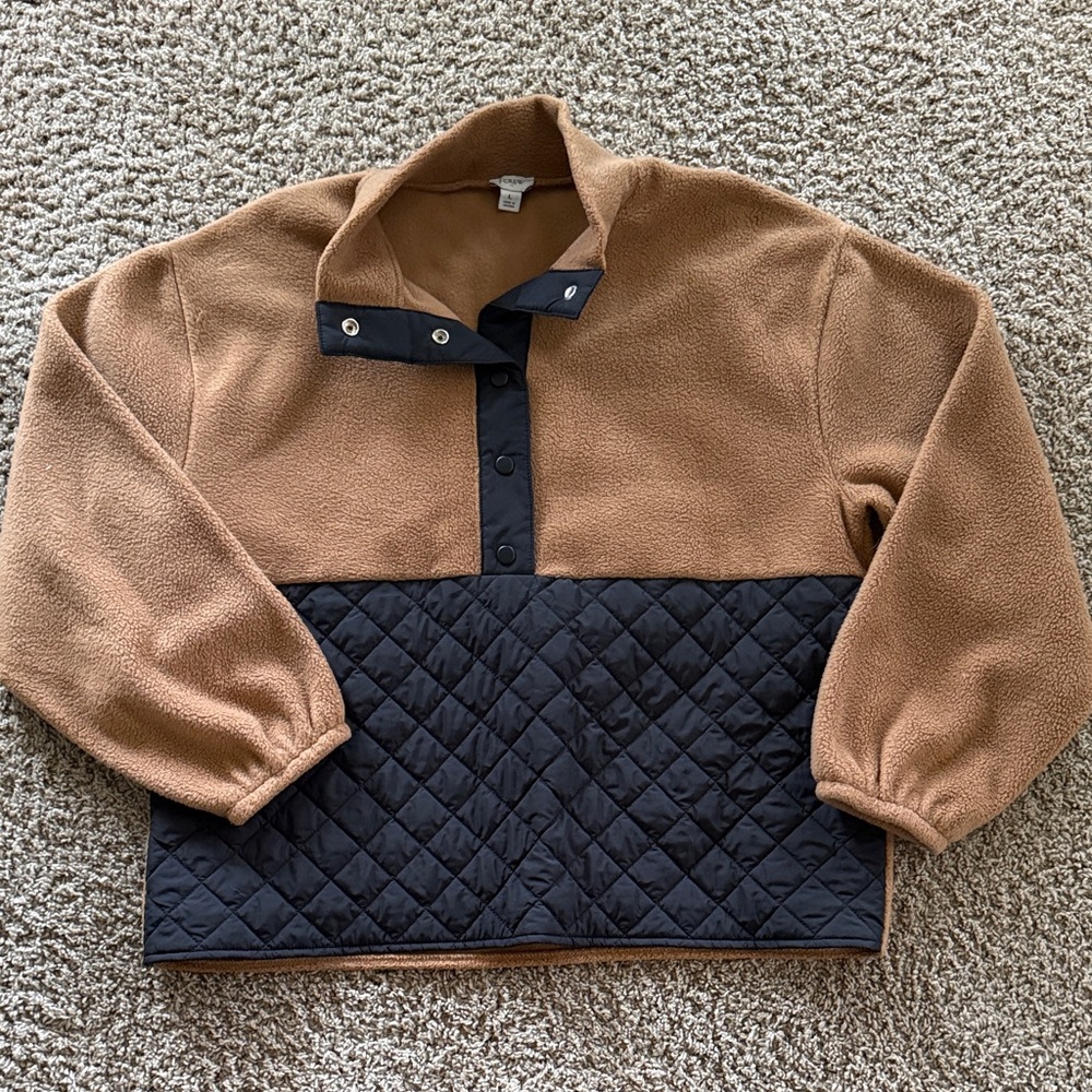 J. Crew Camel and Black Two-Tone Fleece Top